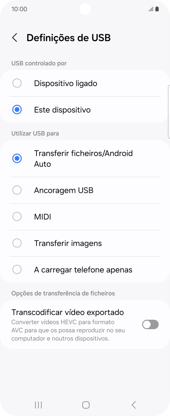 Prima Transferir ficheiros/Android Auto.