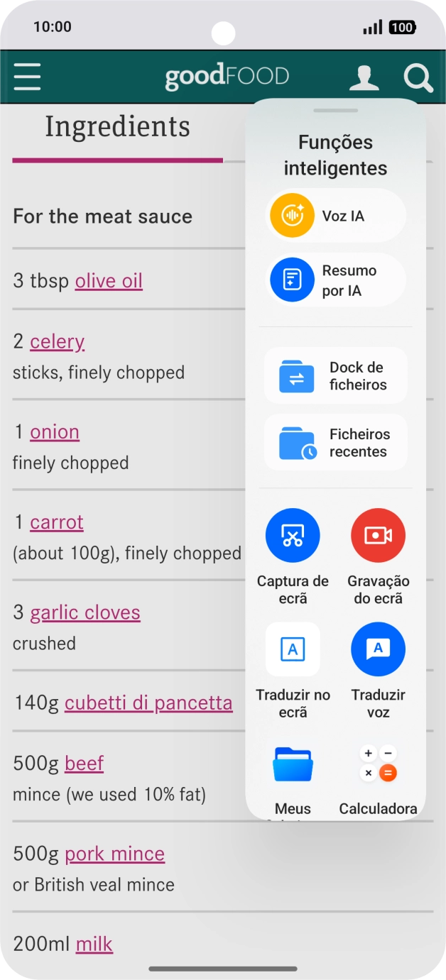 Prima Traduzir no ecrã.