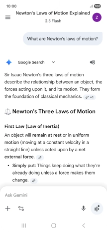 Transcription of the conversation with Gemini Live is now displayed.