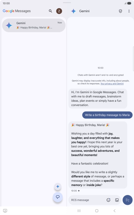 The text suggestion from Gemini is displayed.