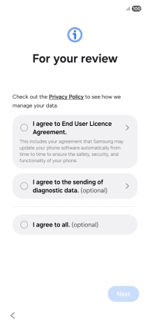 Press the fields next to the required settings to select them.