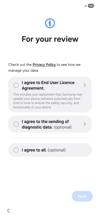 Press the fields next to the required settings to select them.