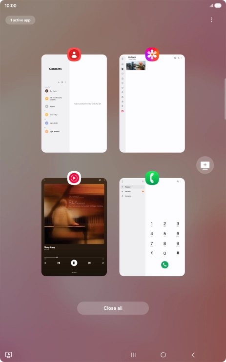 To end one running application, slide your finger upwards on the required application.