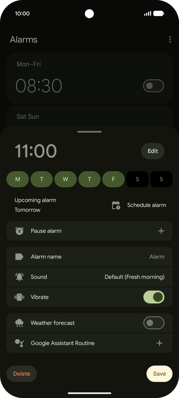Press the alarm tone icon and follow the instructions on the screen to select the required alarm tone.