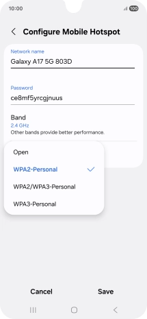 Press WPA3-Personal to password protect your Wi-Fi hotspot.