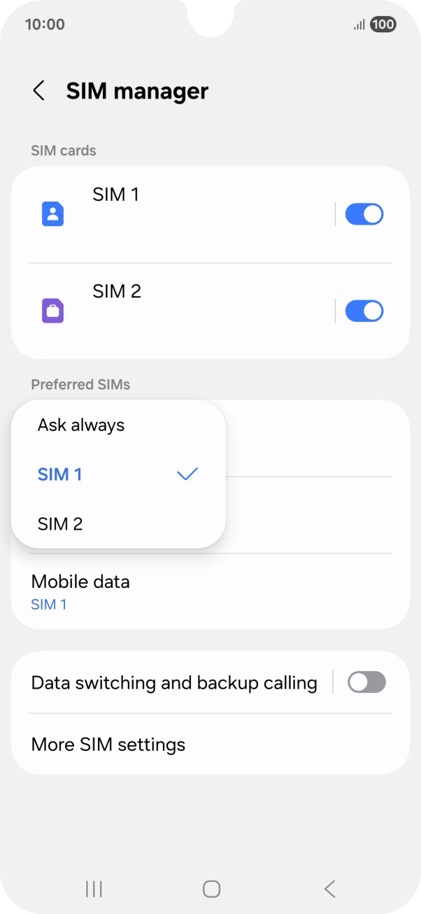 Press the required setting.
