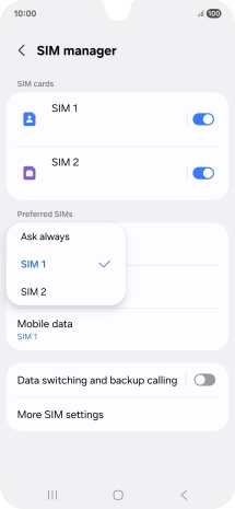 Press the required setting.