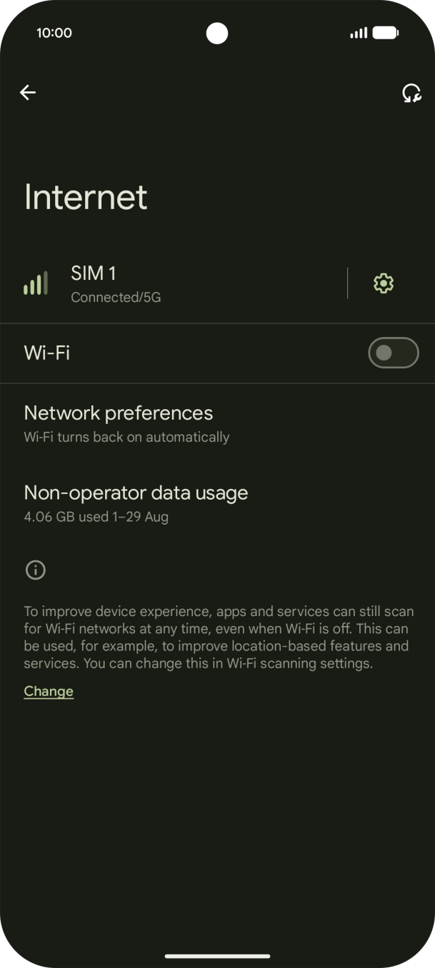 Press the indicator next to 'Wi-Fi' to turn on the function.