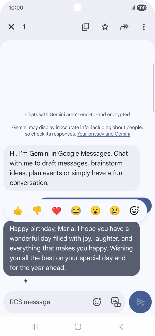 Press and hold the text suggestion from Gemini. Follow the instructions on the screen to use the text suggestion.