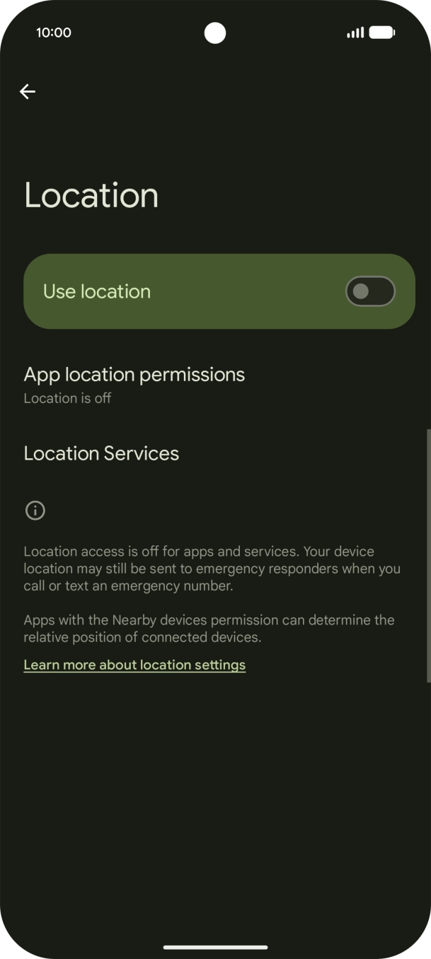 Press the indicator next to 'Use location' to turn the function on or off. Press the indicator next to 'Use location' to turn the function on or off.