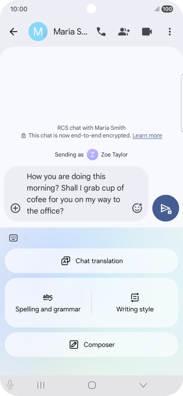 To check your text for grammatical and spelling errors, press Spelling and grammar and follow the instructions on the screen to use the function.