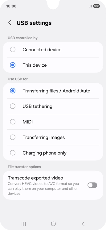 Press Transferring files / Android Auto.