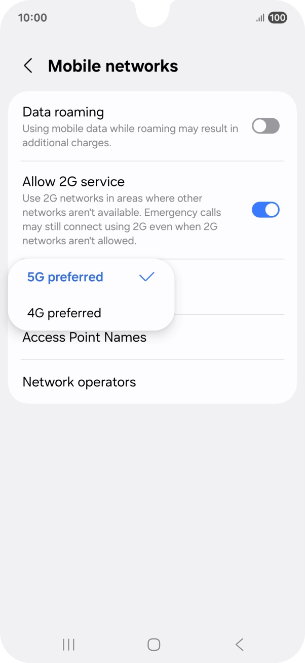Press the required network mode.