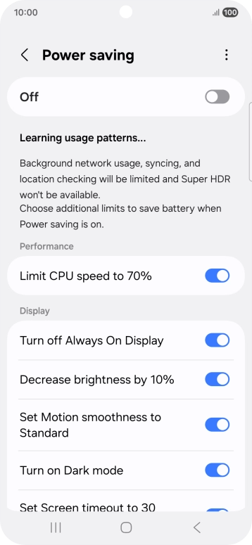 Press the indicators next to the required settings.