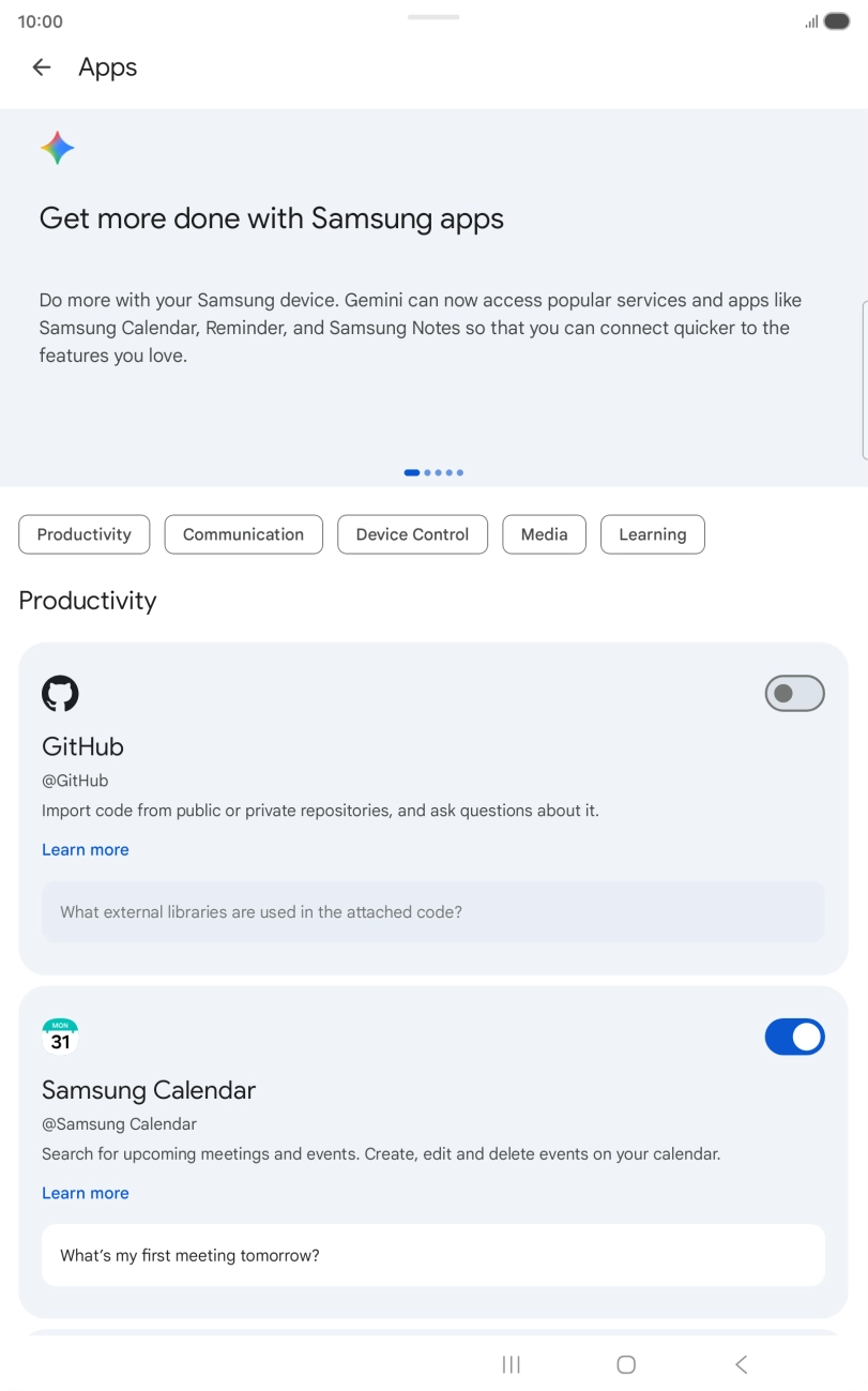Press the indicator next to the required extension to turn on the function.