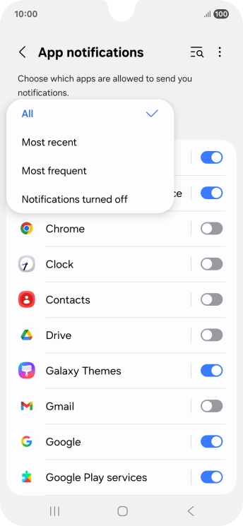 Press the required setting.