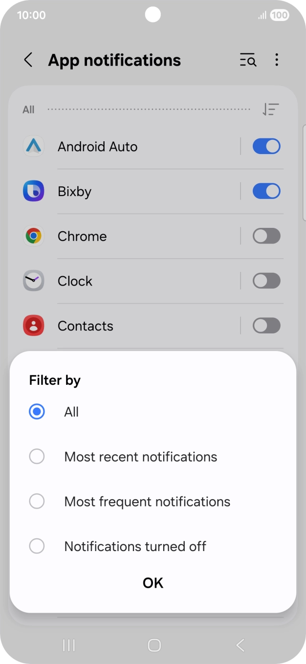 Press the required setting.