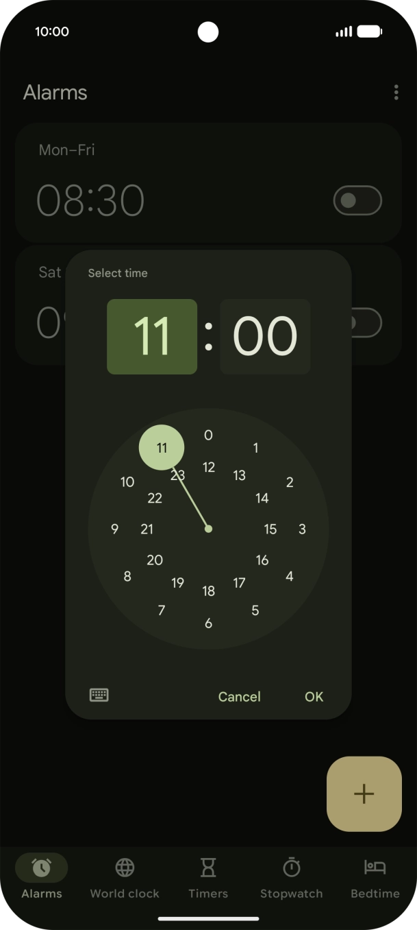 Drag the hand to the required hour and minute.