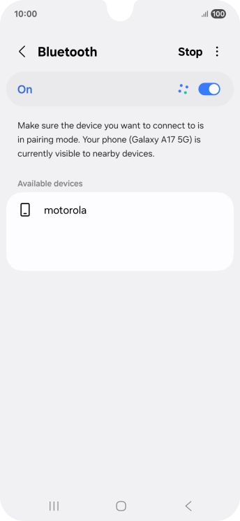 Press the required Bluetooth device and follow the instructions on the screen to pair the device with your phone.