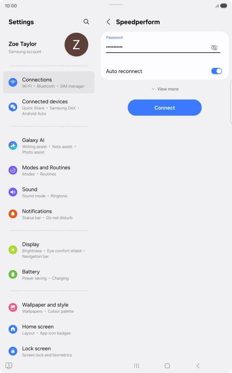 Key in the password for the Wi-Fi network and press Connect.