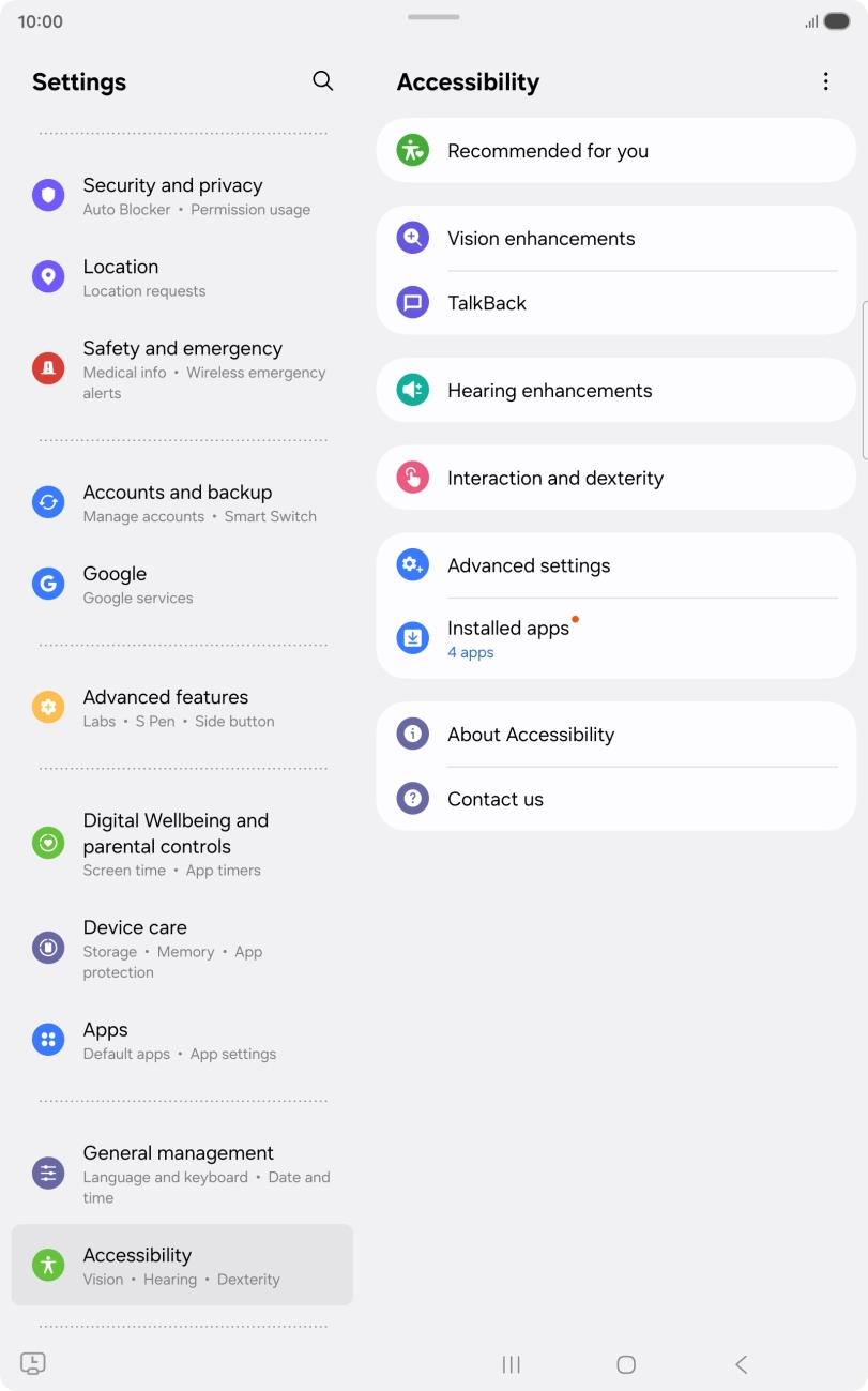Press Vision enhancements and follow the instructions on the screen to select the required settings.