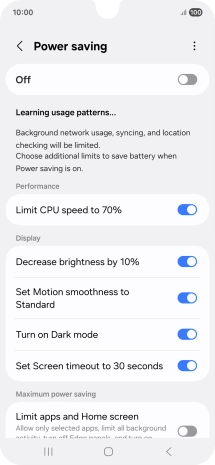 Press the indicators next to the required settings.