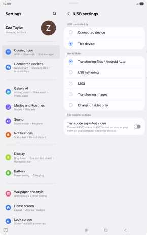 Press Transferring files / Android Auto. Press Transferring files / Android Auto.