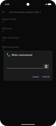 Key in +61101 and press TURN ON.