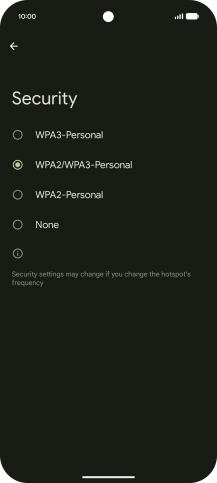 Press WPA3-Personal to password protect your Wi-Fi hotspot.