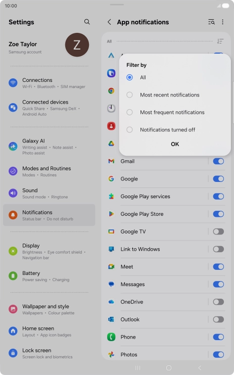 Press the required setting.