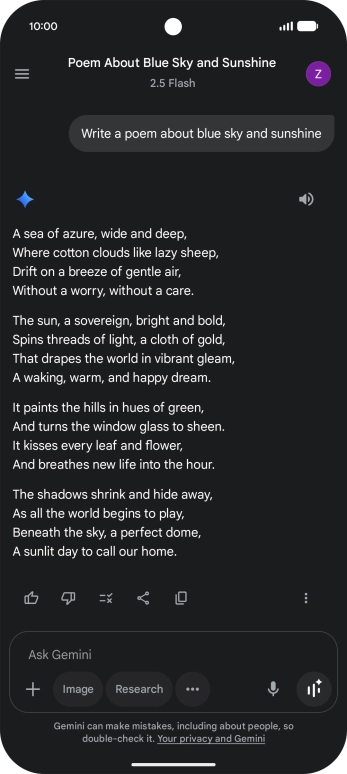 You can ask Gemini to generate a text based on your description.