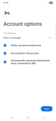If this screen is displayed, your email account has been recognised and set up automatically. Follow the instructions on the screen to key in more information and finish setting up your phone.