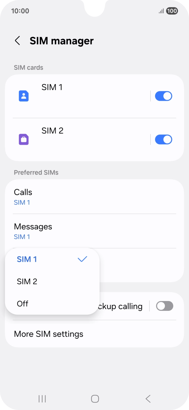 Press the required setting.