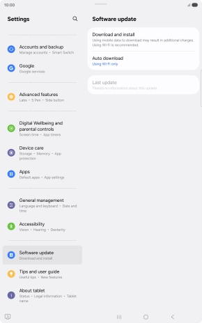 Press Download and install. If a new software version is available, it's displayed. Follow the instructions on the screen to update the tablet software.