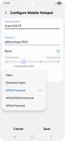 Press WPA3-Personal to password protect your Wi-Fi hotspot.