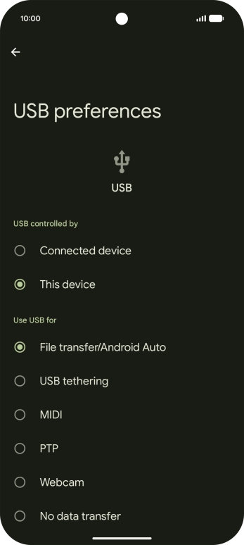 Press File transfer/Android Auto.