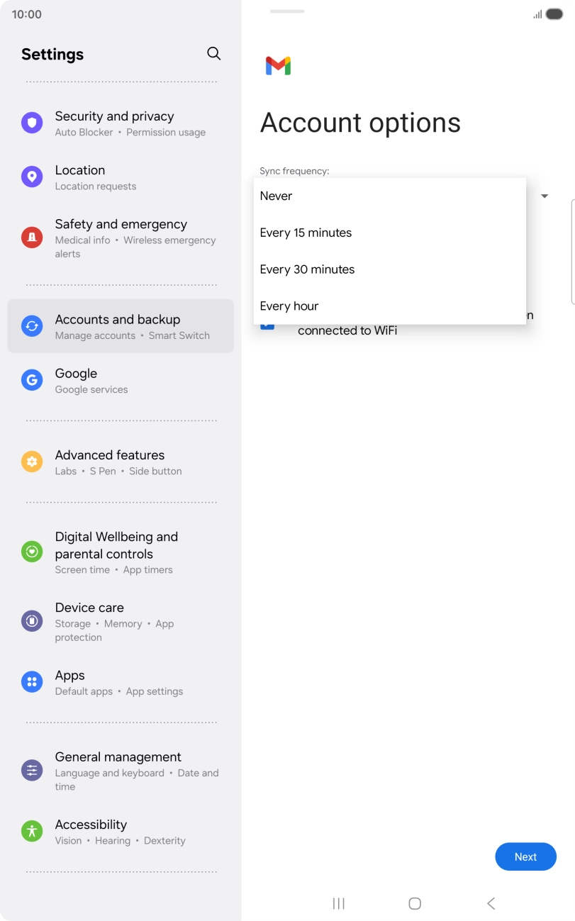 Press the required setting.