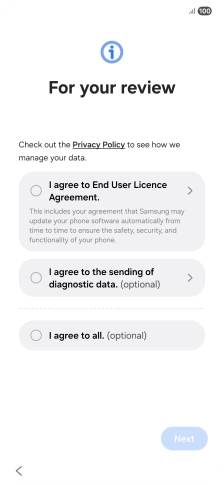 Press the fields next to the required settings to select them.