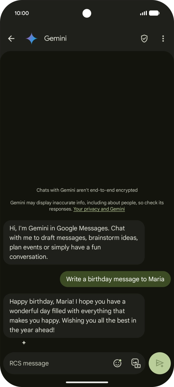 The text suggestion from Gemini is displayed. The text suggestion from Gemini is displayed.