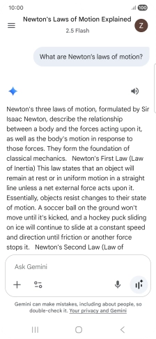 Transcription of the conversation with Gemini Live is now displayed.