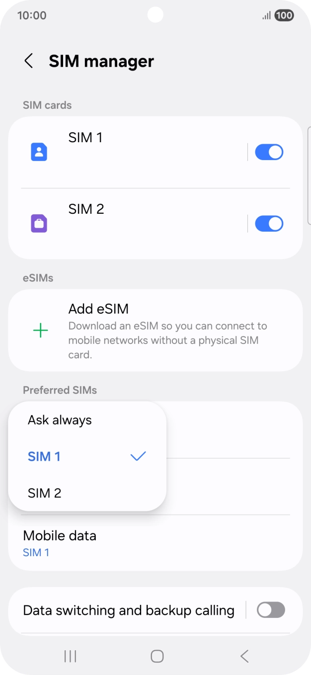 Press the required setting. Press the required setting.