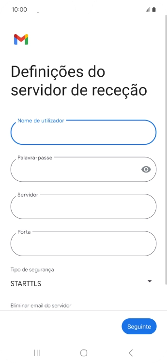 Prima Servidor e insira pop.vodafone.pt.