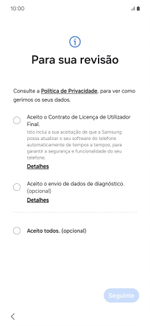 Prima o campo ao lado das definições pretendidas para as selecionar.
