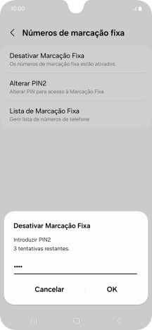 Introduza o código PIN2 e prima OK.