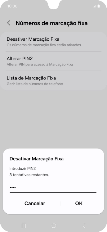 Introduza o código PIN2 e prima OK.