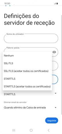 Prima SSL/TLS para desativar a função.