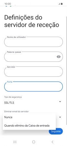 Prima Nunca para manter os e-mails no servidor quando estes são apagados no telefone.
