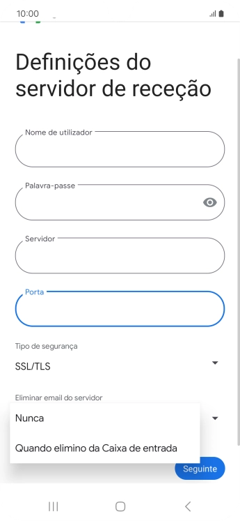 Prima Nunca para manter os e-mails no servidor quando estes são apagados no telefone.