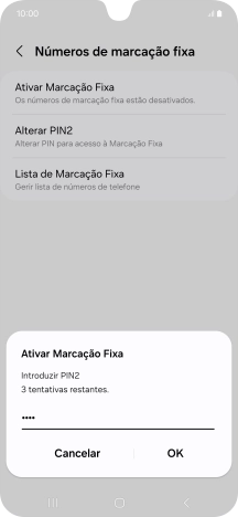 Introduza o código PIN2 e prima OK.