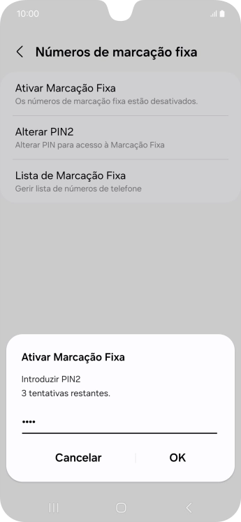 Introduza o código PIN2 e prima OK.